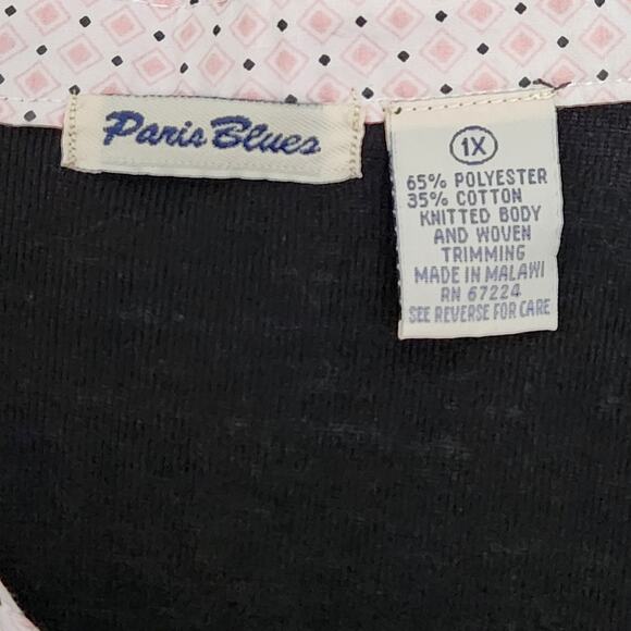 Paris Blues Black Pink Polka Dot Layered Collard Top 1X Plus Lightweight Pleated - Picture 6 of 6